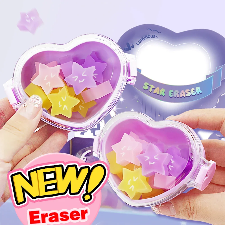 12 pcs Erasers – Heart-Shaped Acrylic Box