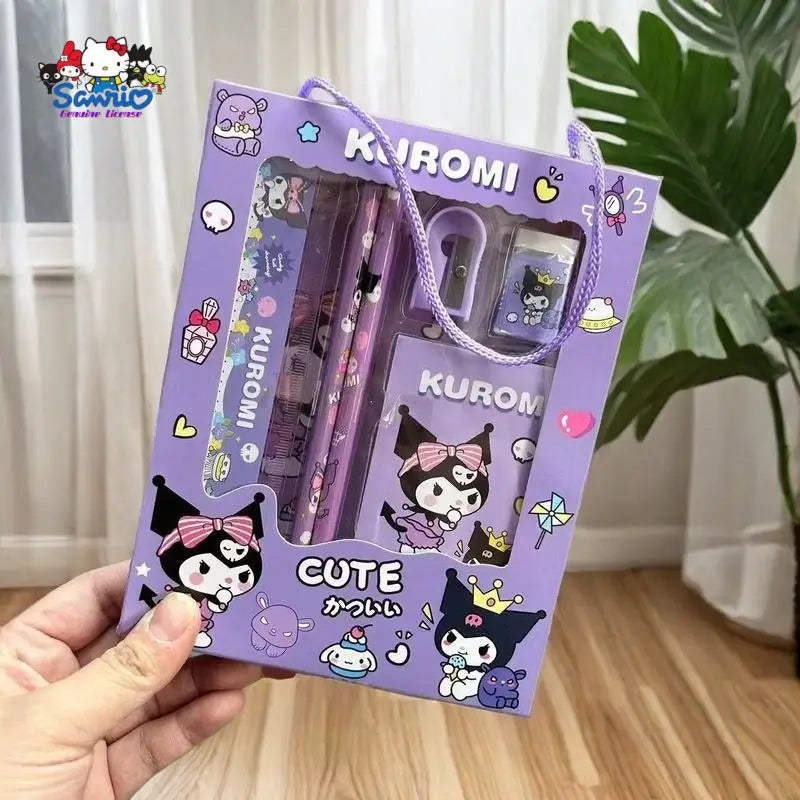 6 Piece Kuromi Theme Sanrio-line Stationery Set for Kids
