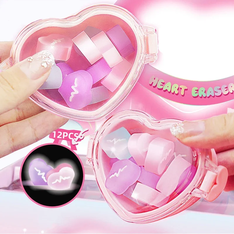 12 pcs Erasers – Heart-Shaped Acrylic Box