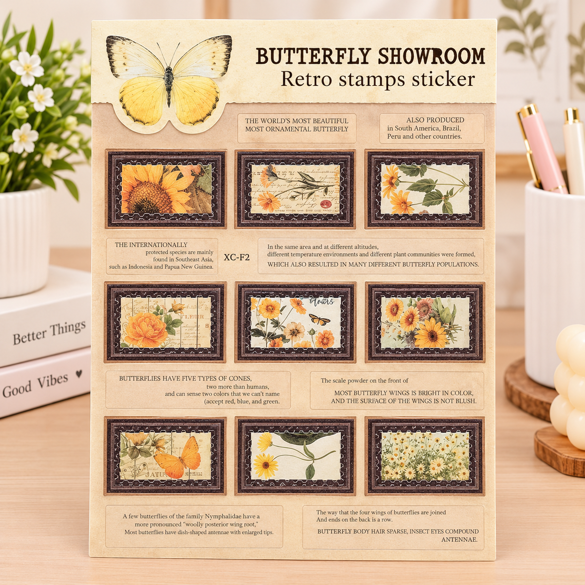 Vintage Retro Journaling Stickers – Butterfly & Nature Theme (2 Sticker Sheets in Pack)