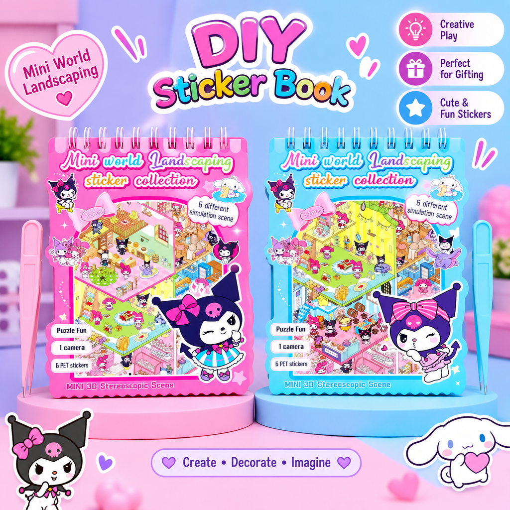 Kuromi Mini World DIY Sticker Book – 3D Creative Activity Book for Kids