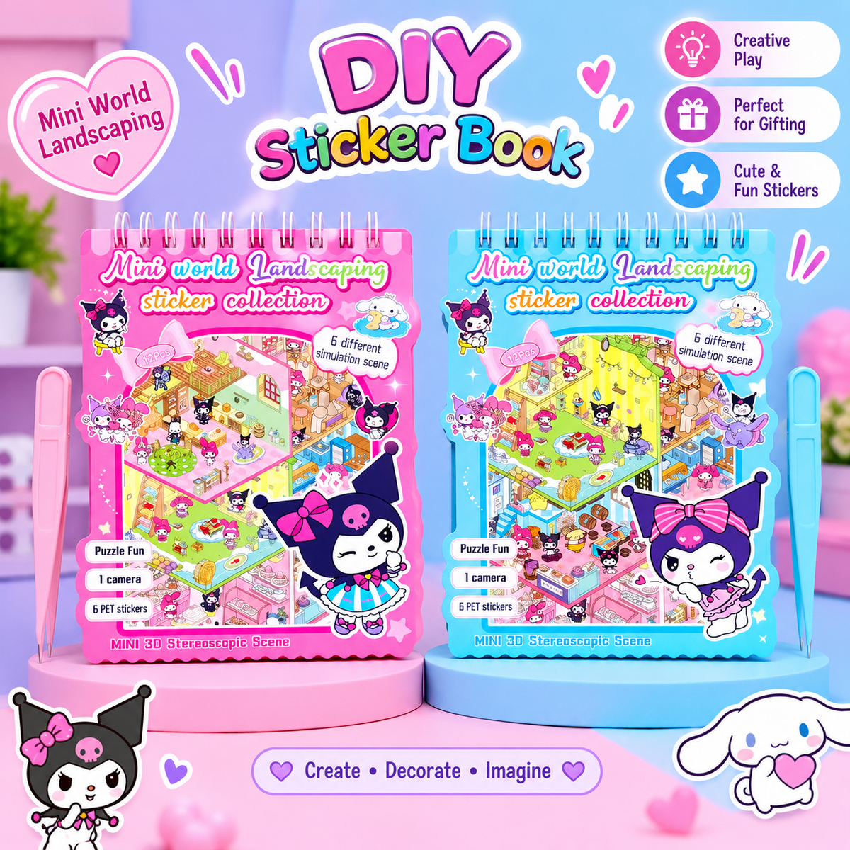 Kuromi Mini World DIY Sticker Book – 3D Creative Activity Book for Kids