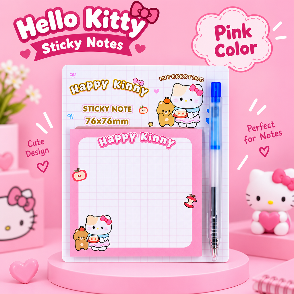 Cute Kitty Sticky Notes with Pen – 76x76mm