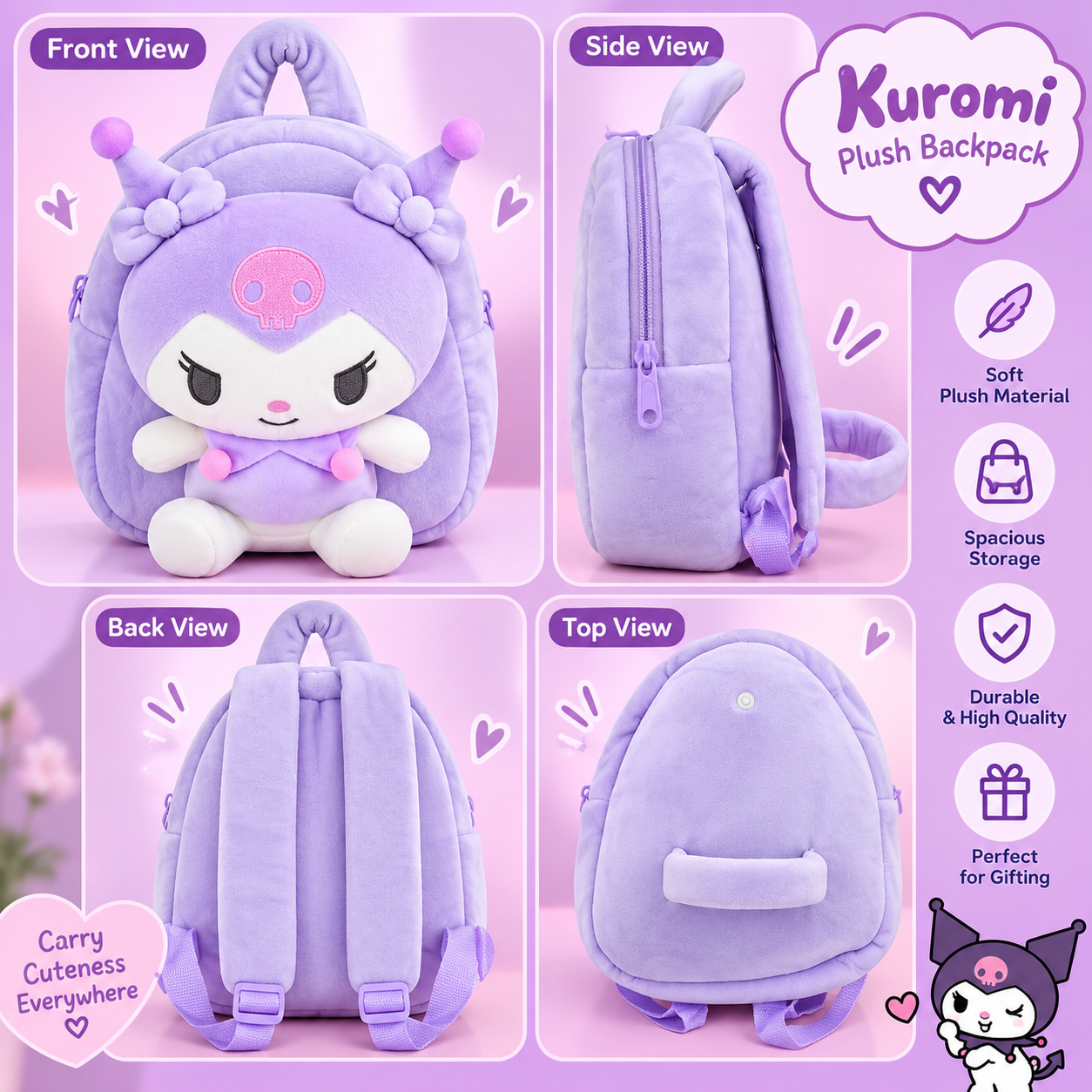 Kuromi Plush Backpack – Cute & Soft Kids Bag