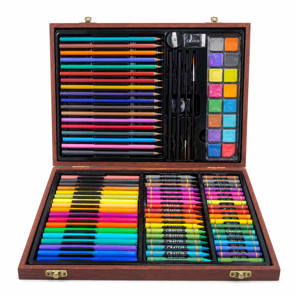 Wooden Box Kids Art Set – 96 Pcs