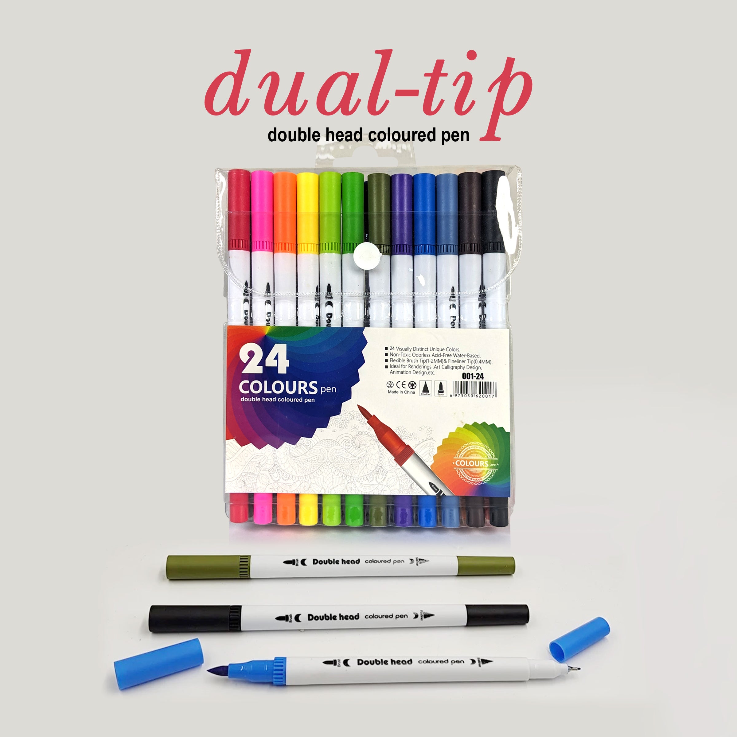 Double Tip Color Markers Pen Pack of 24