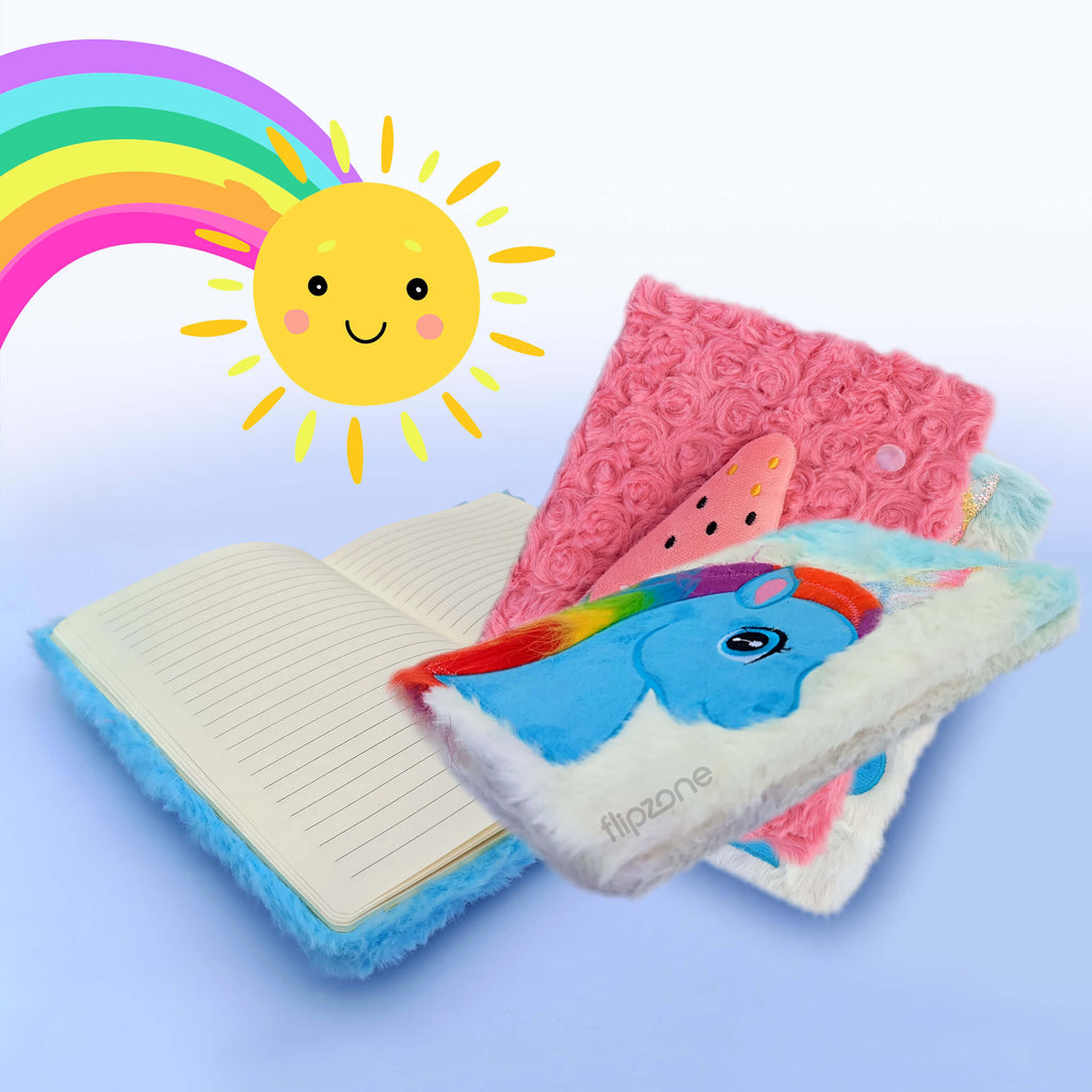 Plush Fluffy Cartoon Diary - Soft Fur Lined Journal