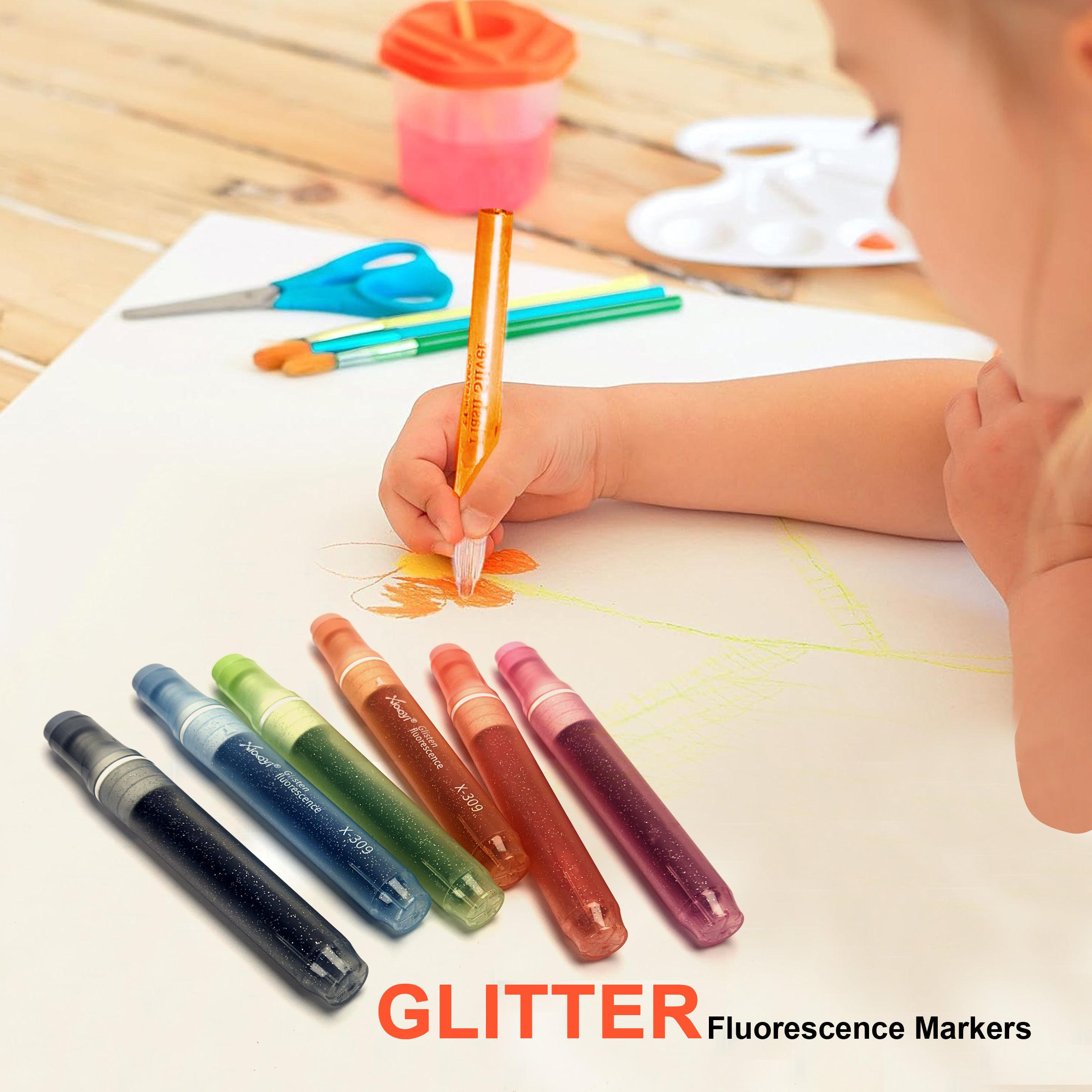 Glitter Fluorescence Highlighters Pack of 6