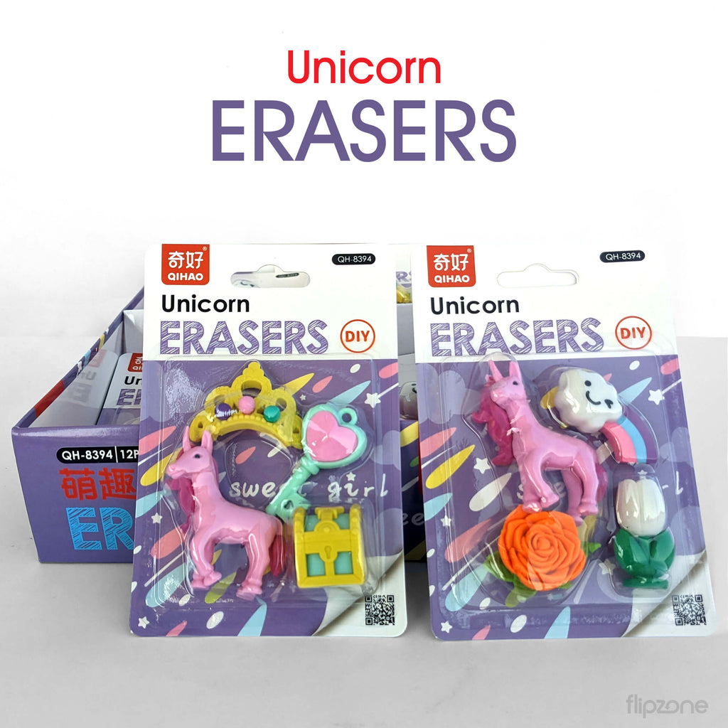 3D Unicorn &amp; Donuts Erasers Set - 4 Piece