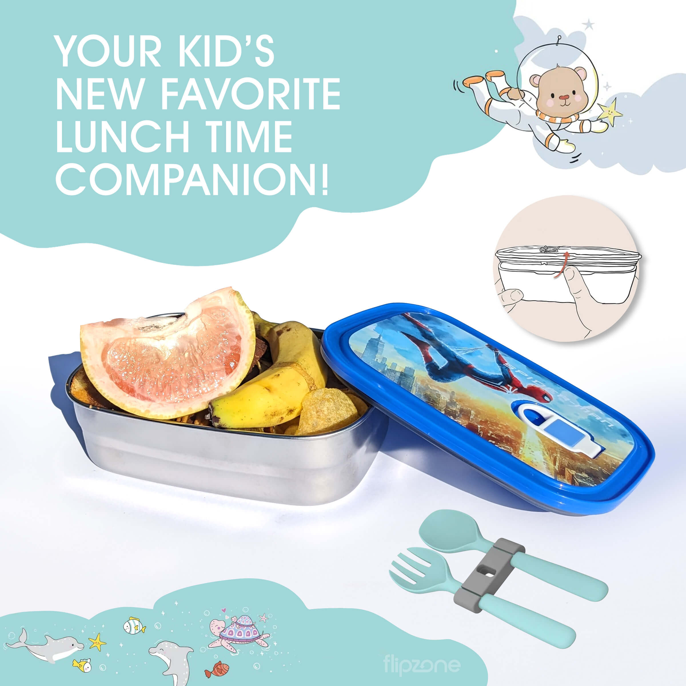 Airtight Stainless Steel Cartoon Lunch Box for Kids - Leak-Proof