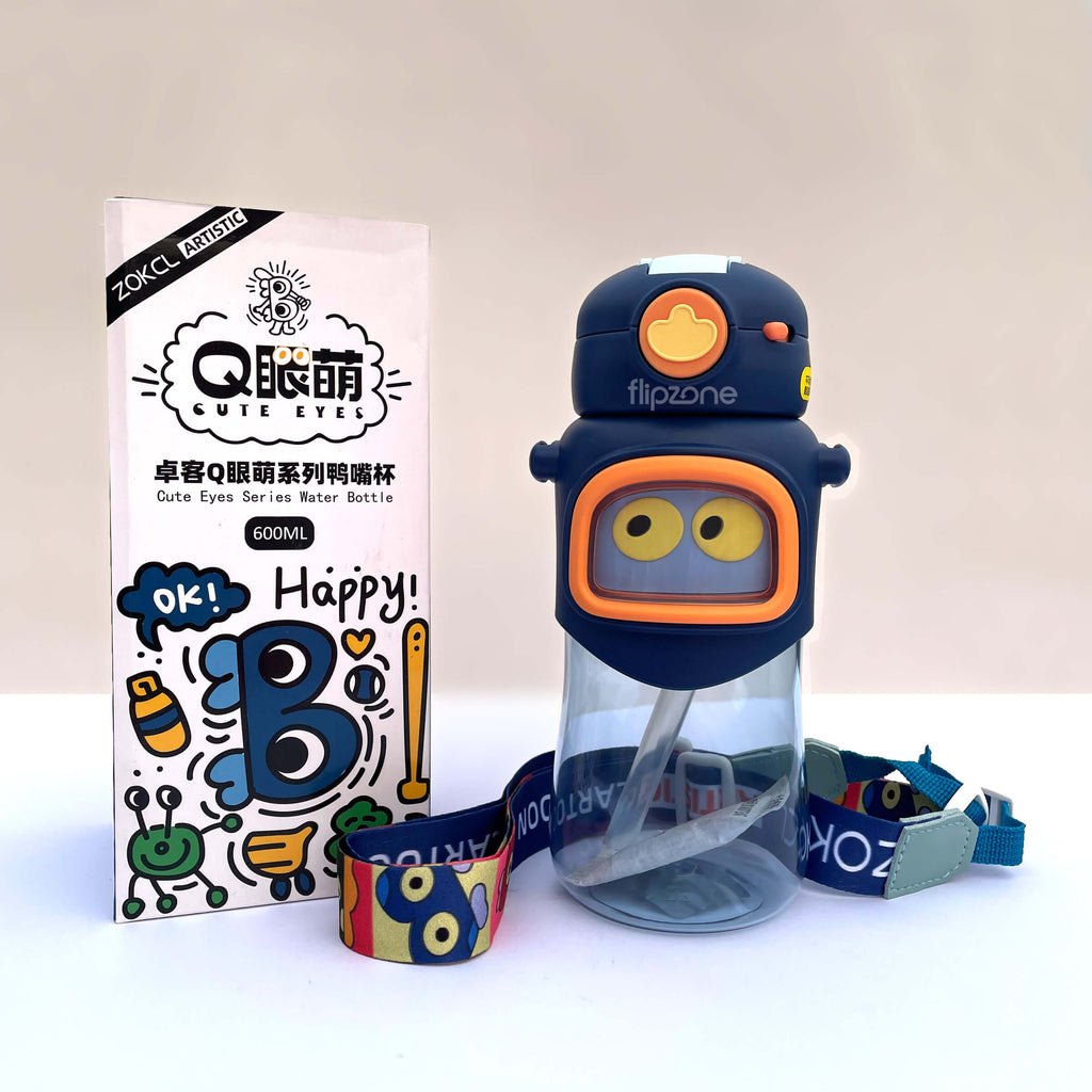 Cute Eyes Plastic Water Bottle for Kids with Adjustable Strap
