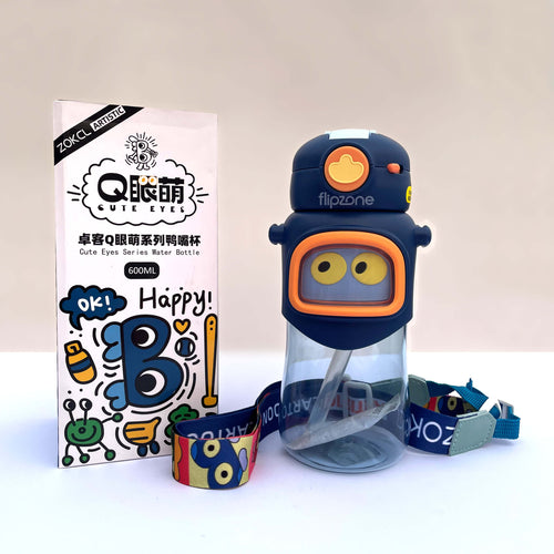 Cute Eyes Plastic Water Bottle for Kids with Adjustable Strap