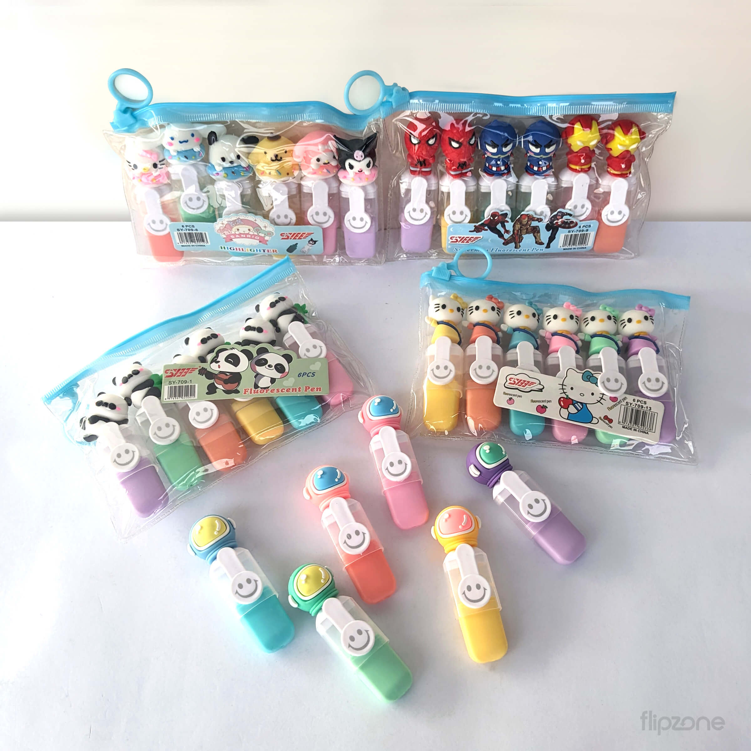 Fluorescent Mini Highlighter Set - Cartoon Character Pack of 6