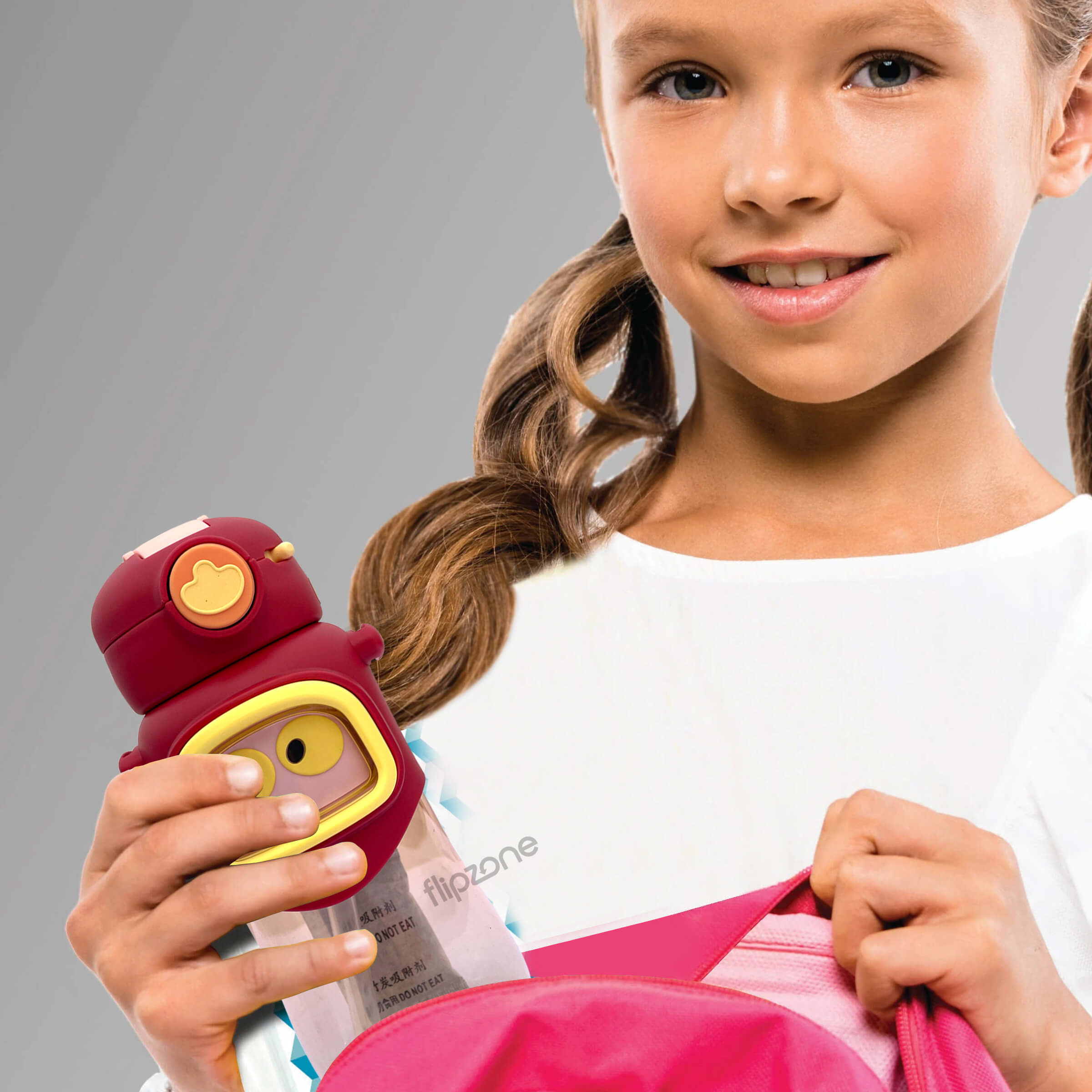 Cute Eyes Plastic Water Bottle for Kids with Adjustable Strap