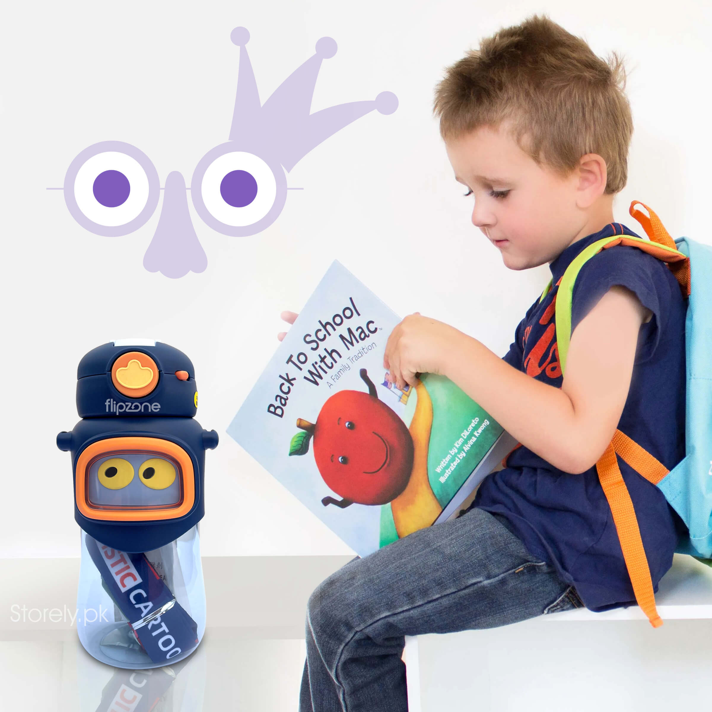 Cute Eyes Plastic Water Bottle for Kids with Adjustable Strap