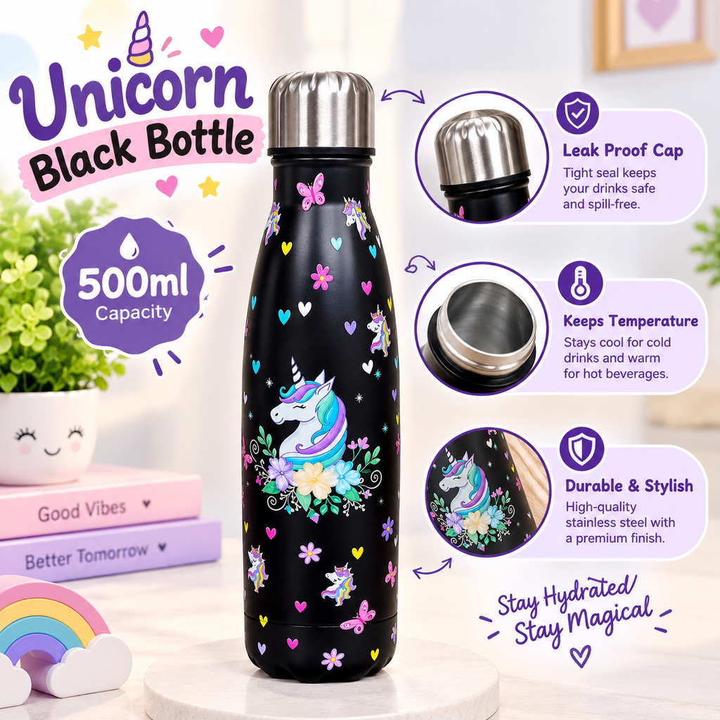 Unicorn Stainless Steel Water Bottle – 500ml