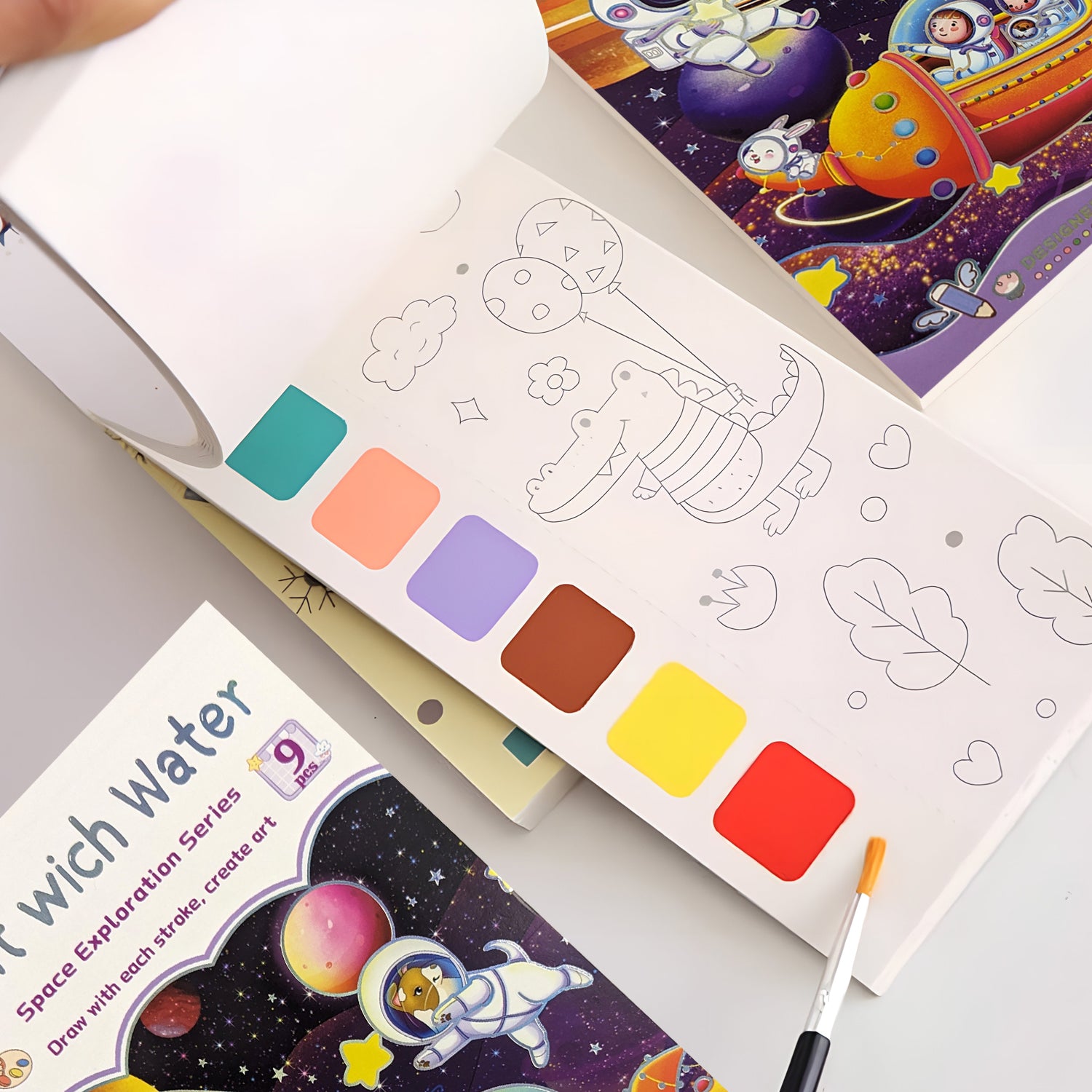 Space Water Color Painting Book with Brush For Kids