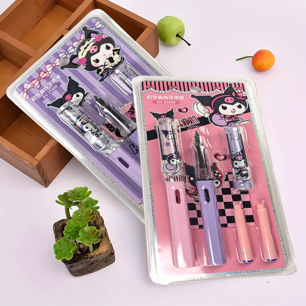 Kuromi-themed Fountain Ink Pen Set – 2 Pen and 2 Refills