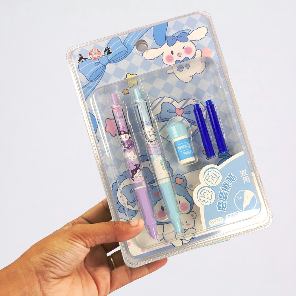 Sanrio line Kuromi My Melody Fountain Ink Pen – Premium Writing Set with 2 Pens and Refills