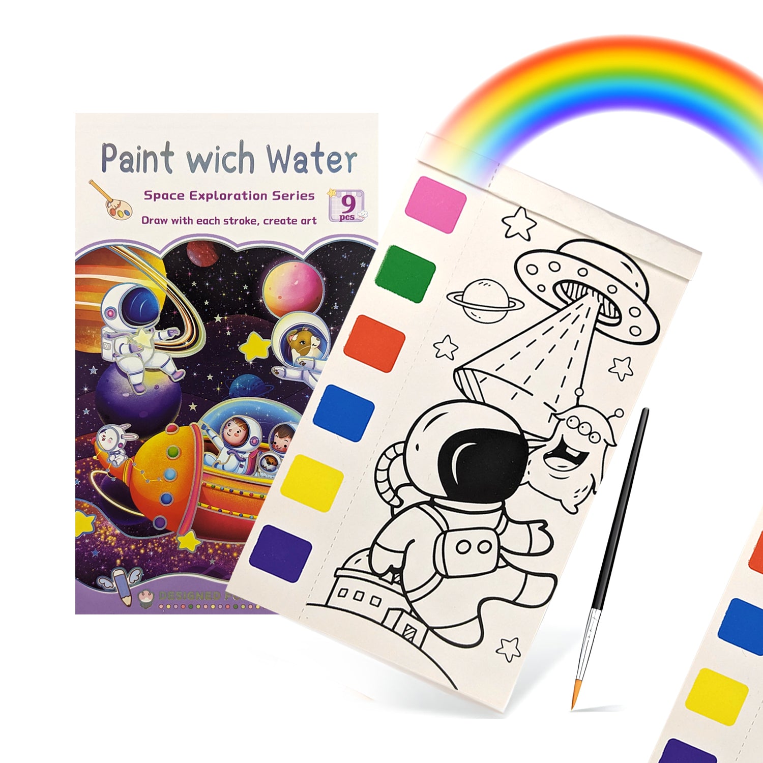 Space Water Color Painting Book with Brush For Kids