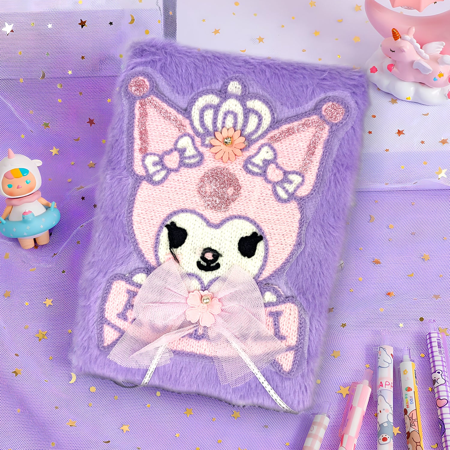 Plush Fluffy Cartoon Diary - Soft Fur Lined Journal