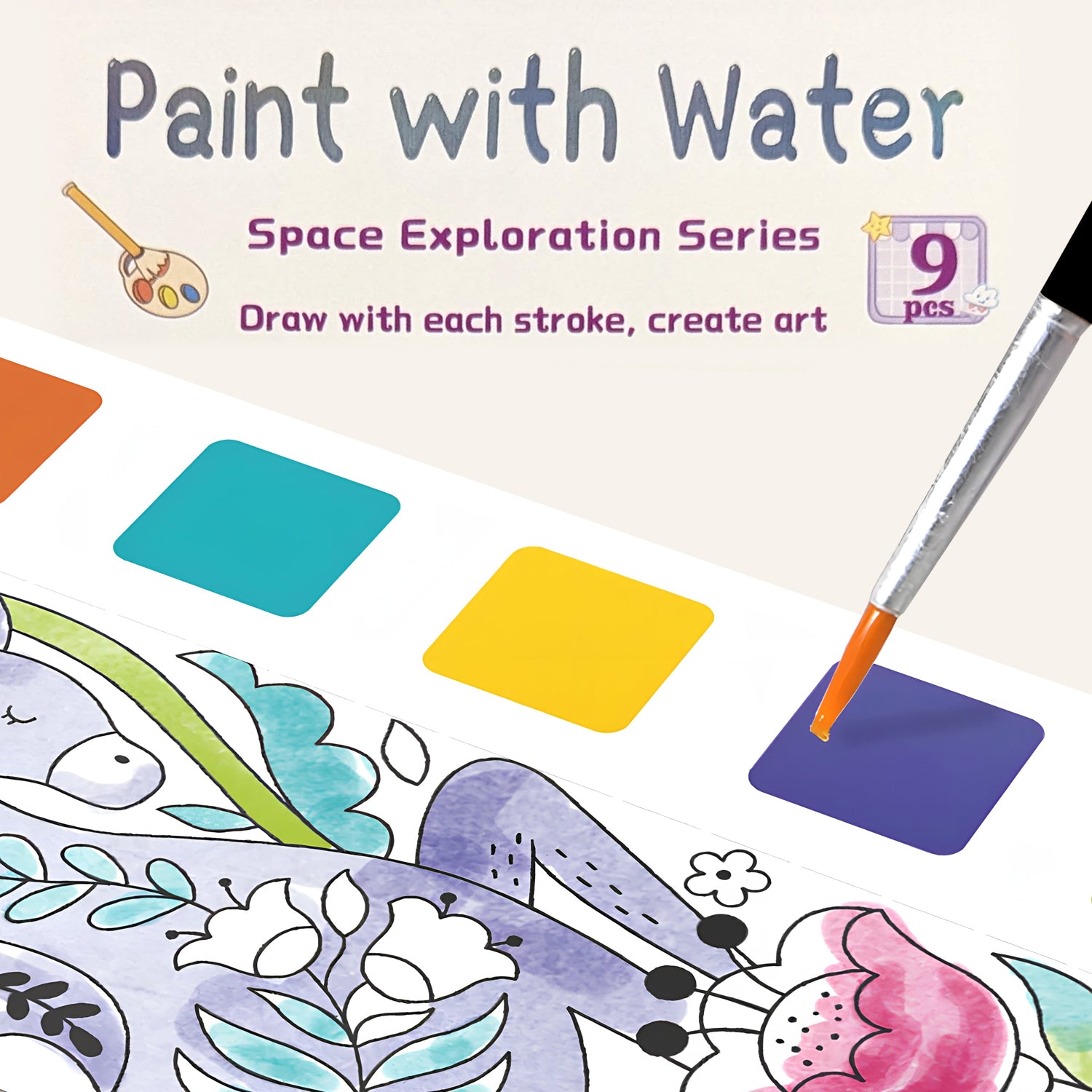 Space Water Color Painting Book with Brush For Kids