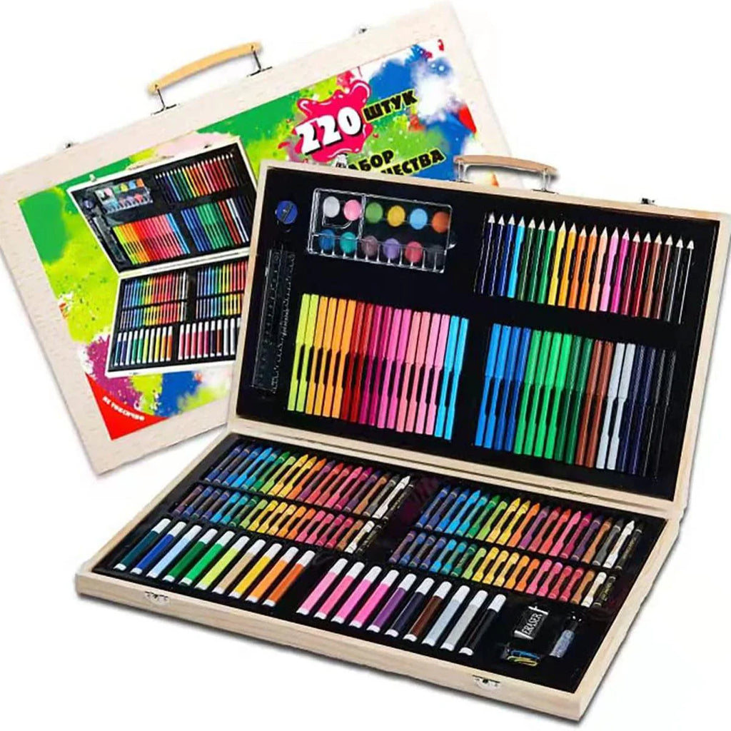 Wooden Box Kids Art Set – 220 Pcs
