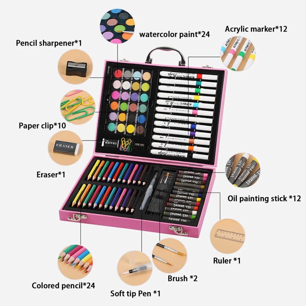 Non-Toxic Kids Art Set – Coloring, Drawing & Painting Kit – 88 Pcs