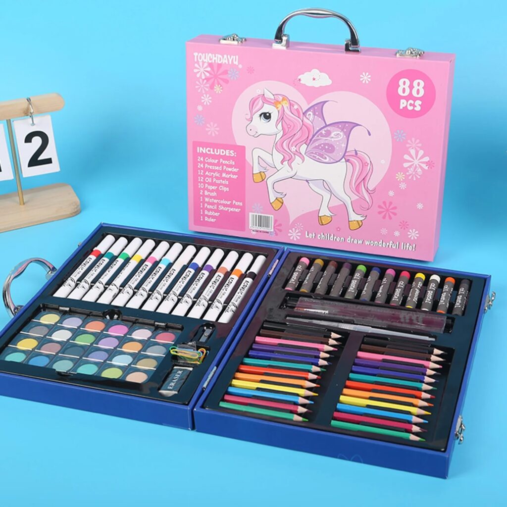 Non-Toxic Kids Art Set – Coloring, Drawing & Painting Kit – 88 Pcs