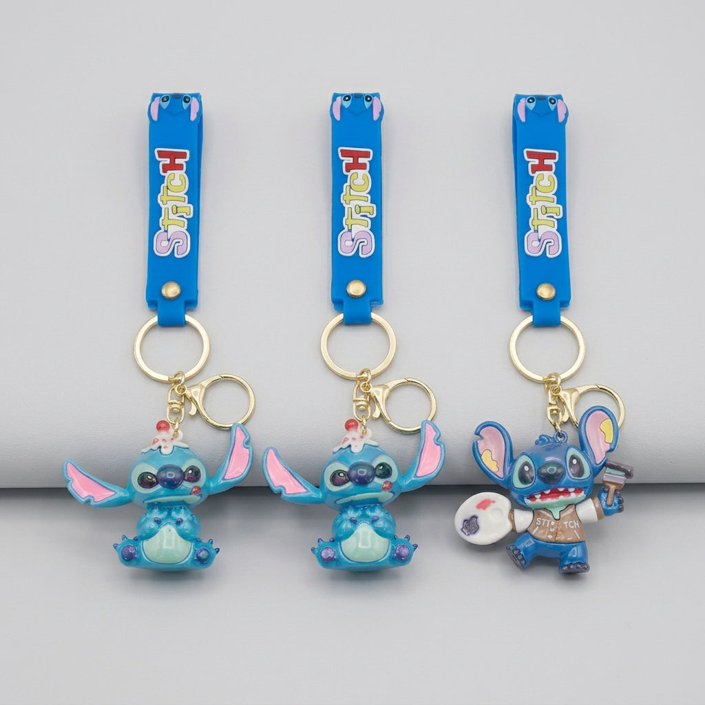 Stitch Cartoon Keychain – Cute Blue Character Key Ring