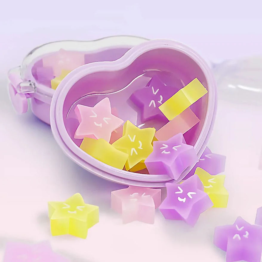 12 pcs Erasers – Heart-Shaped Acrylic Box